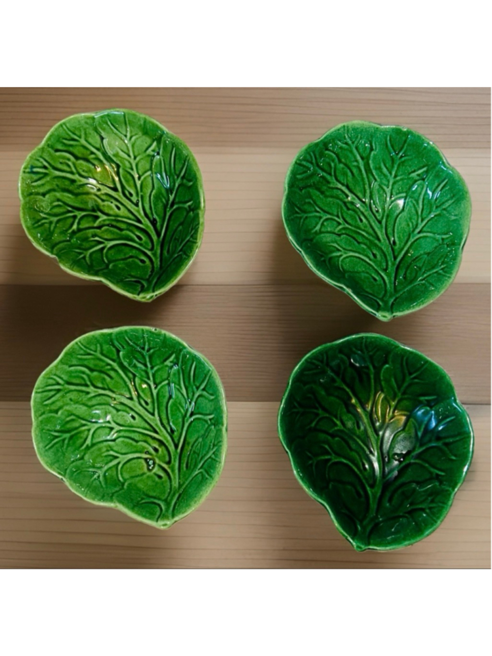 4 Studio Pottery Small Fruit Bowl Cabbage Leaf Green